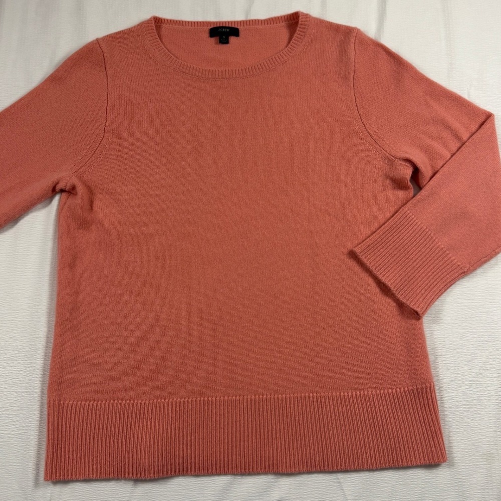 J.Crew Womens Coral Pink Wool Cashmere Crewneck Sweater 3/4 Sleeve Small
